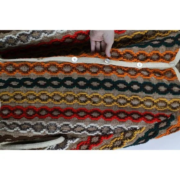 Vtg 60s 70s Mid Century Modern Womens OSFA Rainbow Fringed Sweater Cape Cardigan